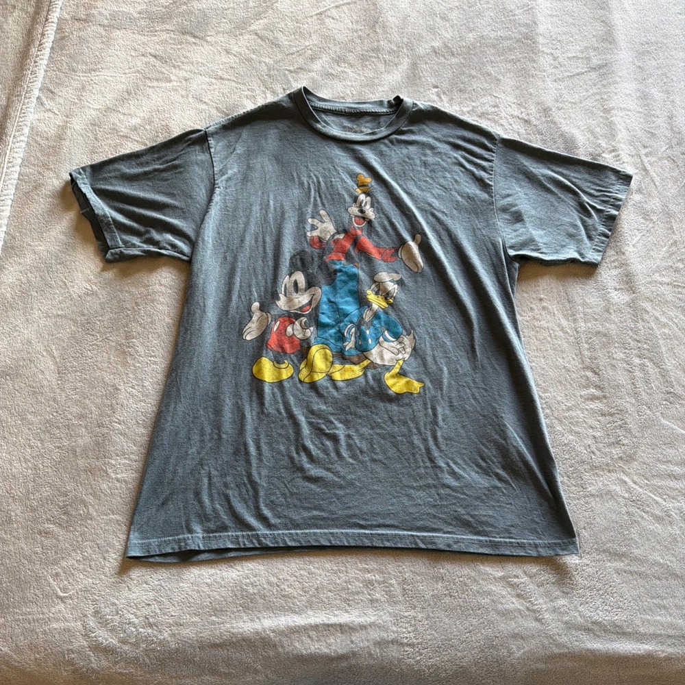 Disney Mickey Mouse Donald Duck Goofy Blue Gray T-Shirt Unisex XL - G292